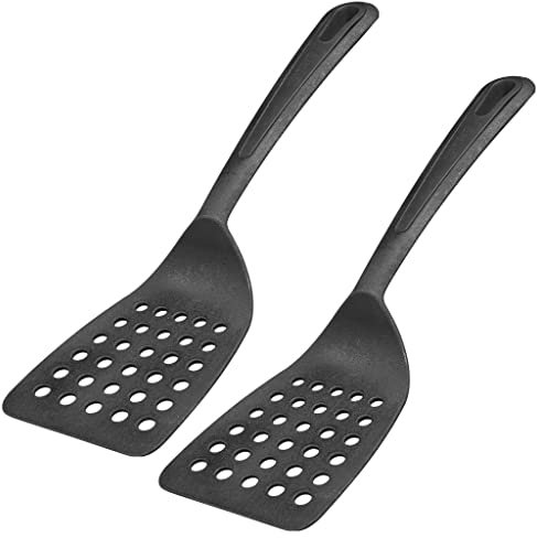 Westmark 2 Pfannenwender, Hochhitzebeständig bis 270 °C/ 518 °F, Breite Auflagefläche und speziell abgeflachte Kante, Kunststoff, Gentle Plus, Schwarz, 283722E5