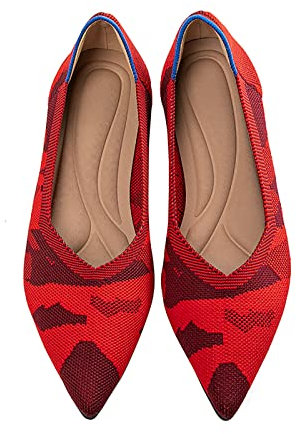 MACHSWON Women’s Ballet Dressy Flats Pointed Toe Knit Dress Shoes Slip On Casual Foldable Ballerina Walking Shoes (Red, Size 7.5)