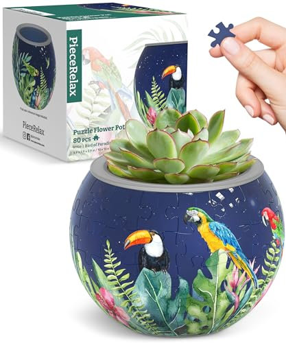 PieceRelax 3D Puzzle Planter - Bird of Paradise - Small Round Plant Pots with Drainage, Home Decor Flower Pots for Indoor Cactus, Succulents Pots [K1106]