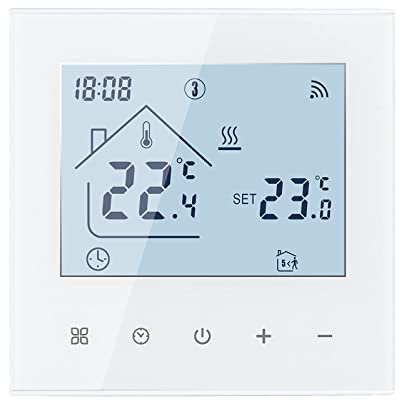 Smart WiFi Thermostat Fussbodenheizung Wasser, Tuya WiFi Heizungsthermostat LED Display Touchscreen Digital Raumthermostat Kompatibel mit Alexa, Google Home (Weiß - Wasser Fußbodenheizung 3A)