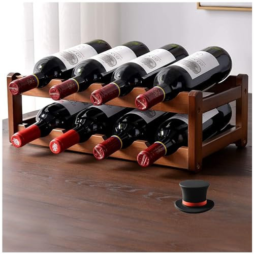 Wenbones Porta Bottiglie di Vino, Portabottiglie in Bambù da Bottiglie Scaffalature, Portabottiglie Porta Vino per la Casa Cantina Bar Cucina Scaffale (doppio livello)