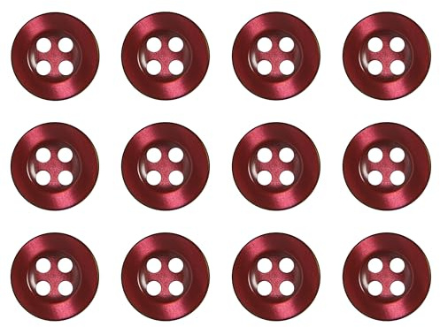 Lot de 12 boutons ronds à coudre en plastique pour chemises, chemisiers, 4 trous, bordeaux 11 mm, 18 L