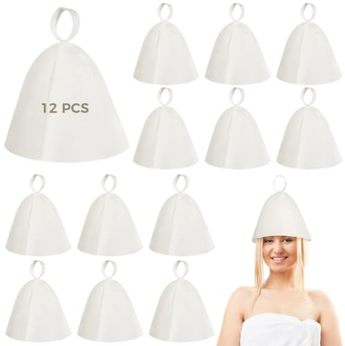 Chewtoyo Soft Banya Caps for Head Protection, Women and Men with Loops for Homes, Bath Hair Caps, 12 Pcs Felt Sauna Hats, Hotels, Shower Accessories, Vaporarium Hats, Russian Hats