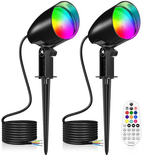 LINKE Faretto RGB da Giardino 20W con Telecomando 1880LM Luce Fredda 6500K 10 Colori/30 Modalità/6 Luminosità/3 Timer IP66 Alluminio Proiettore LED con Picchetto per Esterno, Giardino, Cortile