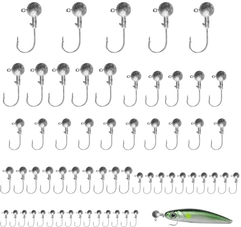 SGYKJ Set di 60 piccole testine jig, 7 misure di ami da pesca, ami jig per esche morbide, testine jig per esche morbide, accessori da pesca (1 g, 2 g, 3,5 g, 5 g, 7 g, 10 g, 12 g)
