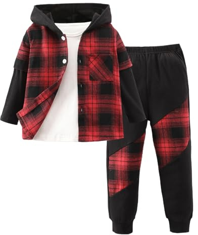 Generisch Bambino Ragazzo Manica Lunga Stampe Top Pantaloni Bambino Bambini Set 2PCS Vestiti Bambini Abbigliamento Inverno, Colore: rosso, 6-7 Anni