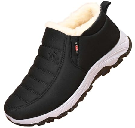 Generisch Sneaker invernali con fodera termica, suola morbida, comode, calde, da infilare, casual, sport, escursionismo, Nero , 44 EU