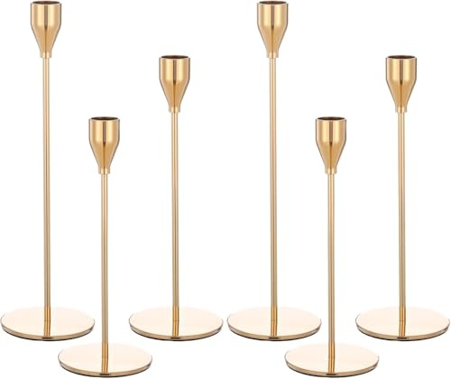 Set di 6 candelabri dorati, portacandele francesi per candele a punta di candela, adatto per candele di spessore 3/4 pollici, portacandele per matrimoni, feste, casa, cene a lume di candela