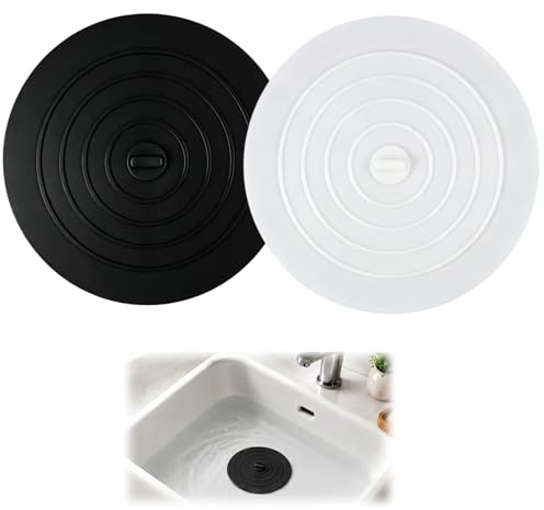 2 Piezas Tapón de Desagüe Universal de Silicona para Fregadero Lavabo Ducha Bañera, Anti-Olor Estanco para Cocina Baño, Blanco & Negro