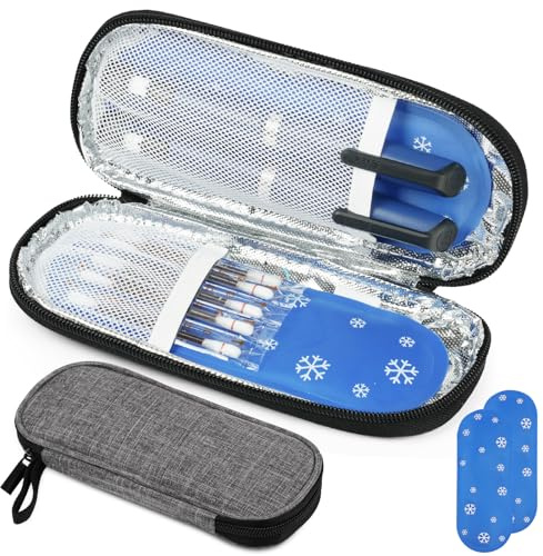 Fefod Nevera Insulina Estuche Insulina Bolsa Frio Medicamentos con 2 Bolsas Hielo Portátil Estuche Enfriadora Medicamientos Térmica para Tomar Bolígrafos de Insulina Cremallera（Gris）