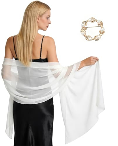 Etole Mousseline Femme, Foulard Broche Perles Mariee Fete Soiree Elegant | tissu leger doux, elegante multifonction, robe ceremonie mariage, plusieurs facons porter