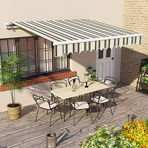 Green Bay Multi-Stripe Retractable Awning Sun Canopy for Garden 4m x 3m
