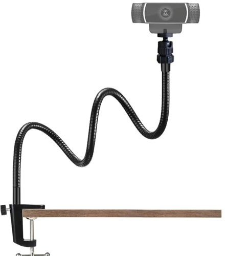 Tencro Adjustable 27 Gooseneck Desktop Webcam Stand Holder Camera Desk Clamp Mount for Logitech Webcam C925e C922x C922 C930e C930 C920 C615 and More (1/4 Threaded)