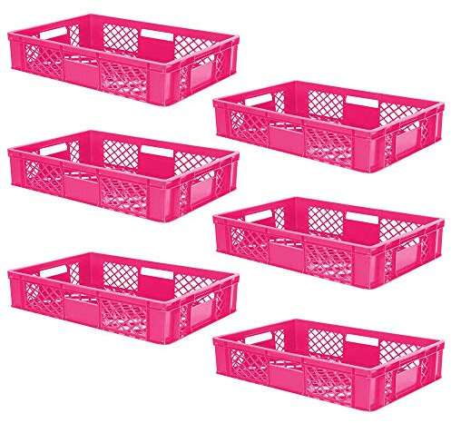 BRB 6x Eurobehälter/Stapelkorb durchbrochen, PE-HD, Industriequalität, lebensmittelecht, LxBxH 600x400x150 mm, pink
