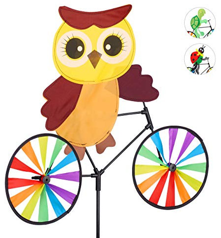 Relaxdays 1 Molinillo de Viento Búho para Terraza, Jardín y Niños, Poliéster y Plástico, 89 cm Alto, Multicolor