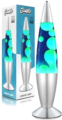 Jambo Lampe à mouvement liquide 16 – Bleue avec cire jaune/verte – Lumière relaxante, lampe décorative pour salon, bureau ou chambre, veilleuse pour adultes, ados et enfants
