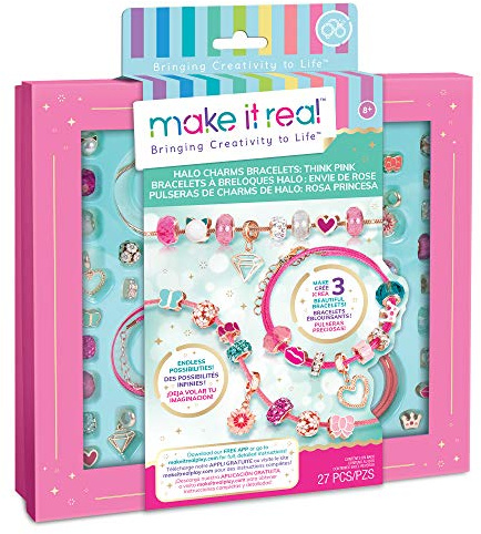 Make It Real Rosa Freundschaftsband-Set mit Halo-Anhängern und Perlen! - Kinderschmuck - Geschenke für Mädchen