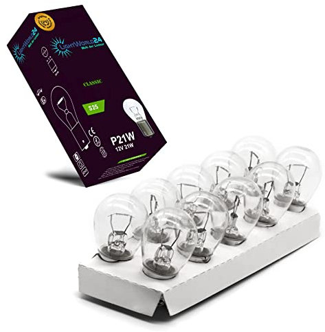 LIGHTWORLD24 – Set 10 lampadine P21W 12V 21W a sfera BA15s per luci freno, luce retronebbia, luce retromarcia e luci diurne per auto e veicoli