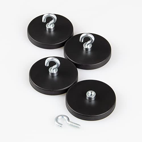 Magna-C® 4 Stück extrem starke Neodym-Magnete mit gummierter Hülle | wasserfest | Ø43 x 6mm mit Haken | Haftkraft 10KG
