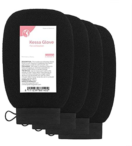 Fatima's Garden Exfolierande Kessa Handskar - Naturlig Spa Skrubb, Svart (4 Handskar)