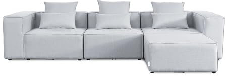 Home Deluxe - Sofa Verona - Hellgrau, Größe: L - ca. 327 x 70 x 207 cm, Sitzhöhe: 46 cm, Sitztiefe: 80 cm, inkl. Kissen I Modulares Sofa Modulsofa Ecksofa Wohnlandschaft