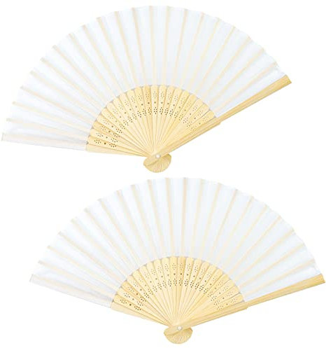 BEHAHAI 2PCS Hand Held Folding Fans, Chinese Folding Handheld Fans Bamboo Fans Handheld Silk Fabric Folding Fans Hand Held Fabric Fans with Tassel for Wedding, Party, Performance, Dance, Decorations