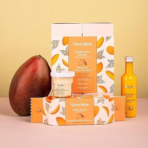 Blancrème - Coffret cadeau 3 soins du visage à la mangue et à la noix de coco : lait micellaire, gommage facial, masque facial jusqu'à 98,6% des ingrédients d'origine naturelle