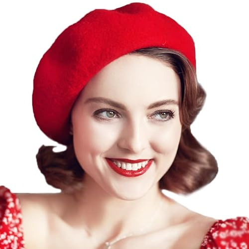 Yanmucy French Beret Vintage Beret Hats for Women Solid Color Classic French Beret Hats Winter Warm Cap for Women & Men (Red)