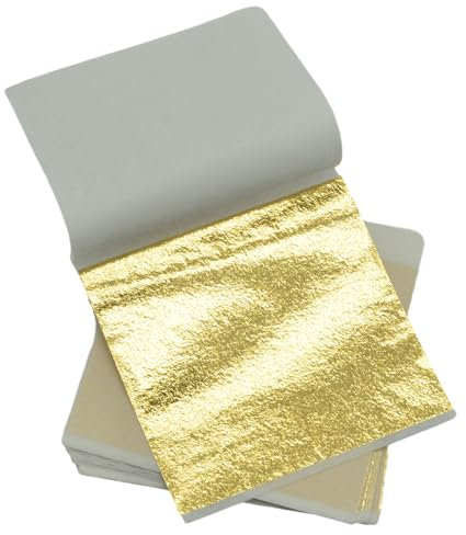 Blattgold，Blattgold Imitation, für Kunst & Handwerk, DIY-Projekte, Notizbuch & Geschenk - Metallischer Schimmer, Glatte Textur， 8 x 8,5cm，(Gold)