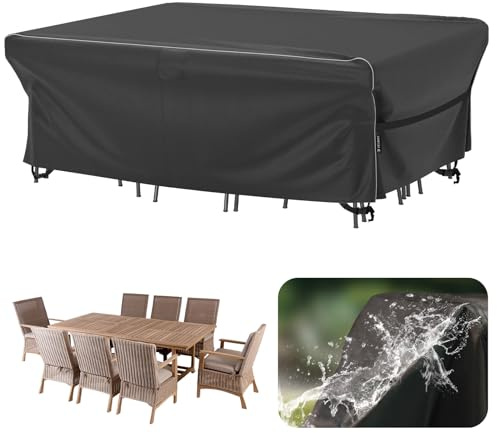 Velway Funda para Muebles de Jardín Impermeable: 250x210x71cm Cubierta de Mesa de Jardín Tela Oxford 600D con Tiras Reflectantes Anti UV Funda Protectora Exterior para Mesa Y Sillas Sofá - Negro