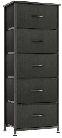 CAIYUN Chest of Drawers, 5 Drawer Tall Dresser, Fabric Dresser for Bedroom Closet Entryway Hallway Nursery Bedside, Storage Organiser Unit, Black