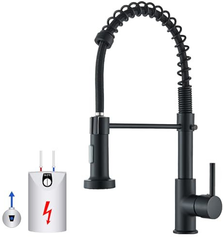 Cesinkin Robinet de cuisine basse pression - Noir - Pivotant à 360° - Robinetterie d’évier basse pression - Avec 2 types de jet - Pour chauffe-eau