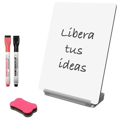 Yagee Multifunktionales Schreibtisch-Whiteboard mit Handy- und Tablet-Halterung - Doppelseitige Schreibtafel für Büro und Schule - Inklusive Aufbewahrungsbox, Marker und Radiergummi - 24×17cm