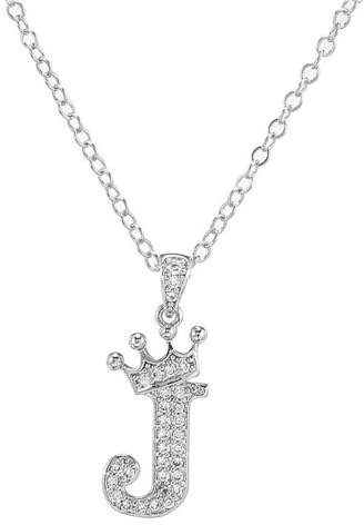 Pingyongchang Letter A-Z pendant necklace Crown letter pendant Charming initials chain necklace, inlaid crystal letter necklace （silver）-crown-J