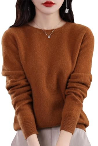 QuyiFa Pulls en Cachemire pour Femmes, Pull en Laine mérinos pour Femmes, Pull en Tricot léger (Couleur Caramel,S)