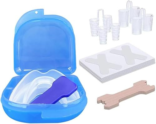 TTPSRY Kit Antirronquidos Completo Protector Dental Dilatadores Nasales Tiras Nasales Estuche Almacenamiento Solución Ronquidos Bruxismo