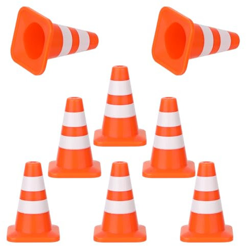 8pz Mini Coni Stradali, 3,47cm Coni Stradali in Miniatura Plastica Piccolo Cono da Costruzione Giocattolo di Blocco Stradale di Addestramento per Bambini Micro Paesaggio Gioco di Finzione