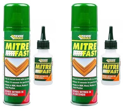 2 x Mitre Fast Adhesive Kit, 50g Superglue and 200ml Activator, 10-Second Bond for Wood Rubber Plastic and MDF