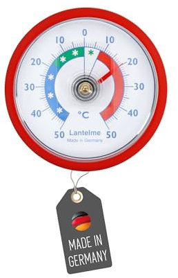Lantelme Termometro per frigorifero, autoadesivo, temperatura + – 50 °C, analogico, rosso, per congelatore, vano frigorifero, analogico, bimetallico (rosso)