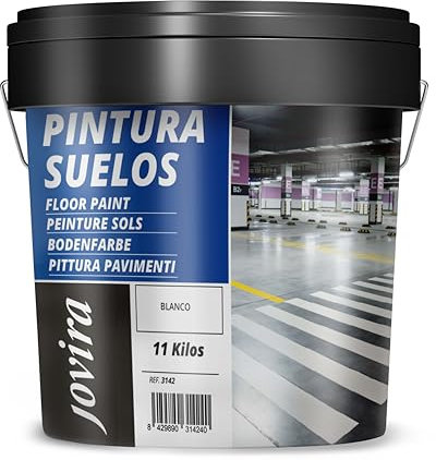 JOVIRA PINTURAS Pintura Suelos, Garajes y Pavimentos Deportivos -11 KG- en general, acabado Mate. Protege y decora las superficies de hormigón, cemento y asfalto. (11 Kg, Blanco) A-14D