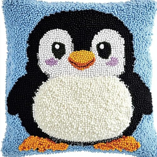 XDEGHUANGSS Juego de tapete de ganchillo para principiantes, adultos, cojín de lona, 43 x 43 cm, diseño de pingüino