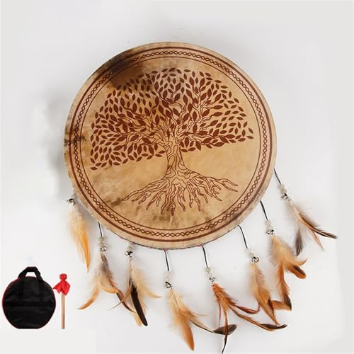 HAGJII Tambor Chamánico con Piel De BúFalo Tambor Nativo Americano, 16/18/20 Pulgadas Tambor De Mano, Tambor Ritual Y Música Espiritual Hecho A Mano Tambor Siberiano(Totem Model 40cm)