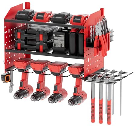 lameico Supporto da parete a 2 livelli, per avvitatore a batteria, per 4 utensili elettrici, ideale per garage e officine (40 x 22 x 30 cm)