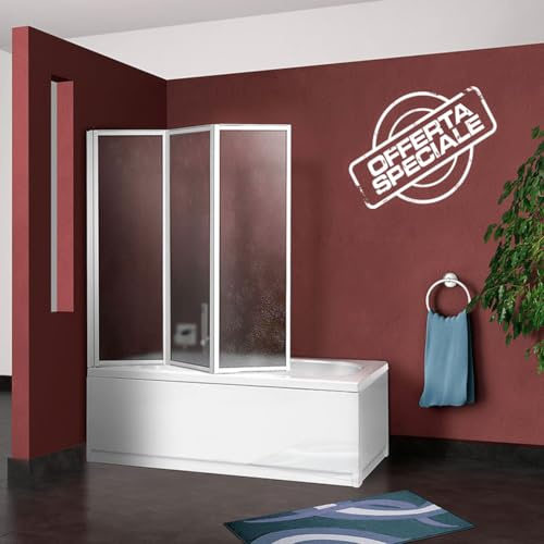 Box parete vasca doccia sopravasca cm.133/134, pieghevole a 3 ante
