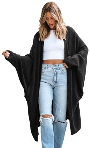 CUPSHE Women's Oversized Cardigan Sweater Open Front 2025 Fall Long Sleeve Soft Knit Casual Sweaters Outwear Black M