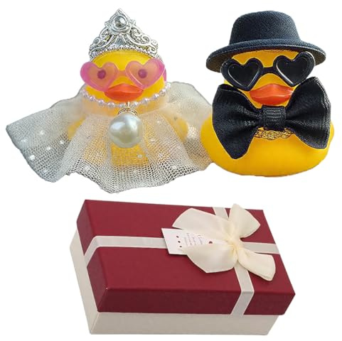 XPEX Patos de Goma de Boda, Regalo Boda para Novios Incluye un par de Patos con Caja de Regalo, para Recuerdos de Fiesta, Regalo de Novia y Novio, Decoraciones de Fiesta