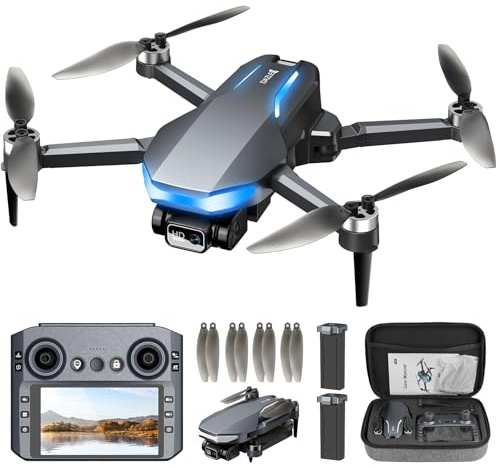 GPS Drone with 2K Camera for Adults, 5G FPV Foldable Drone with 4.5 Screen Controller, Brushless Motor, Tap Fly & Circle Fly, GPS Auto Return, Follow Me, Long Flight Time RC Quadcopter for Beginners