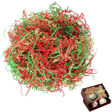 LZPLJLWS Papel de Relleno Decorativo para Regalos 100g, Papel triturado de Colores Rojo, Verde y marrón Claro, Ideal para Cajas de Regalo Medianas y pequeñas en Navidad, cumpleaños y Celebraciones