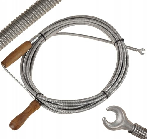 FEINZ Spirale per la pulizia degli scarichi FI9 - Stura-scarichi in Filo Metallico Zincato 20 m - Con Manico in Legno e Punta Speciale - Tubi fino a 75 mm - Utensile efficace per WC