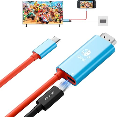 AGFINEST [per Switch 2/OLED] Cavo adattatore da USB C a HDMI da 2 m, 4K a 60 Hz 100 W PD, ricarica rapida, dock portatile con modalità TV per Switch, iPhone 16, iPad Pro, MacBook, Steam Deck da Laptop